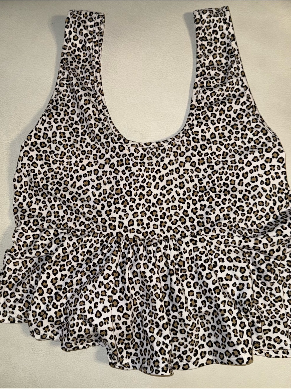 Leopard Print Peplum Tank Top - White, Brown, Black
